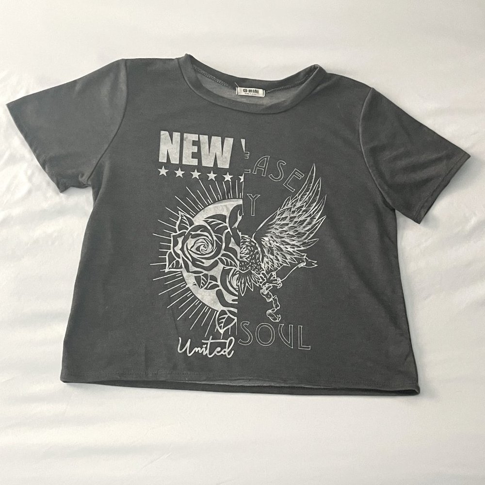 Gray Cropped Graphic T-Shirt